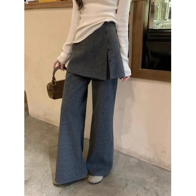 Faionable Koreaanse Sle Deep ey patchwork casual broek dames herfst winter losse veelzijdige wijde pijpen broek trendy