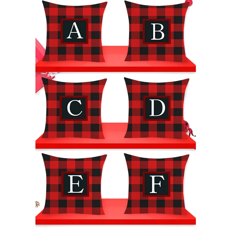 Christmas Throw Pillow Cover Plaid Letter Print Cushion Pillow Case Soft Pillow Protector for Home Sofa Decorations