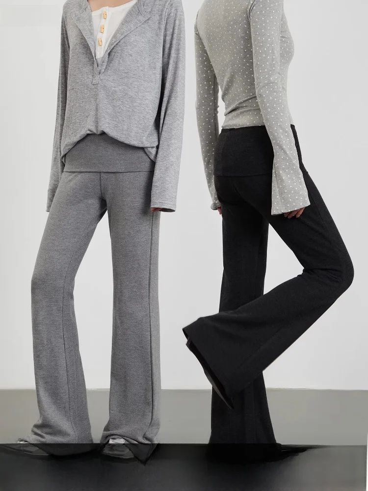 

Брюки AIRHOOD для йоги с высокой талией, драпированные, повседневные, для ранней весны, женские, утягивающие, для поездок на работу, микро-клеш, корейский стиль, прямые штанины