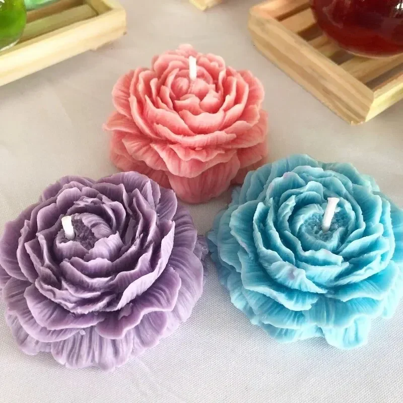 3D Peony Candle Silicone Mold DIY Relief Flower Soap Resin Plaster Mould Home Decor Chocolate Cake Ice Baking Making Tool Gifts