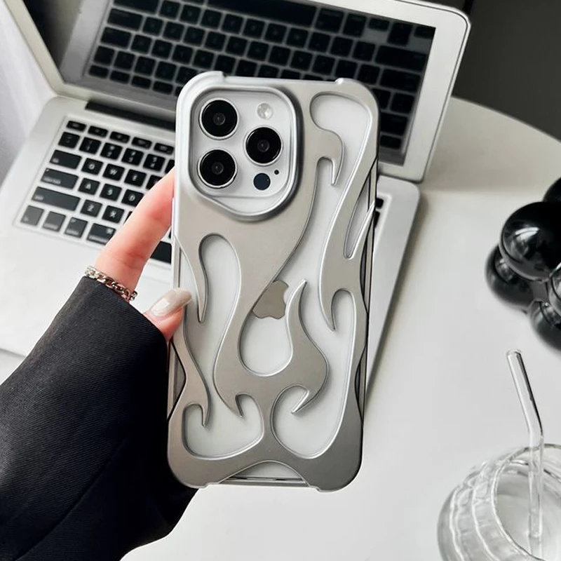 

New 3D Flame pattern Hollow Slim Phone Case for iPhone 16 15 14 13 12 11 Pro Max 16E 15 14 16 Plus Shockproof Protective Cover