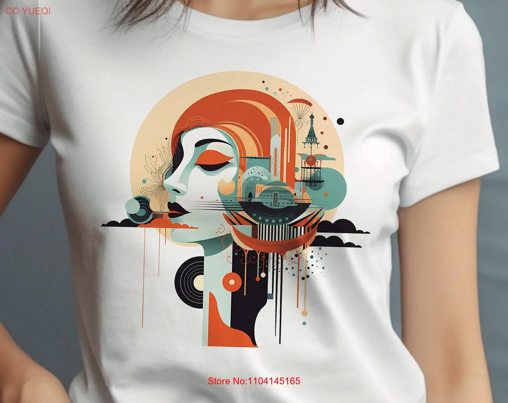 Female modern art face T Shirt lover abstract Surrealist Lady Dreamland long or short sleeves