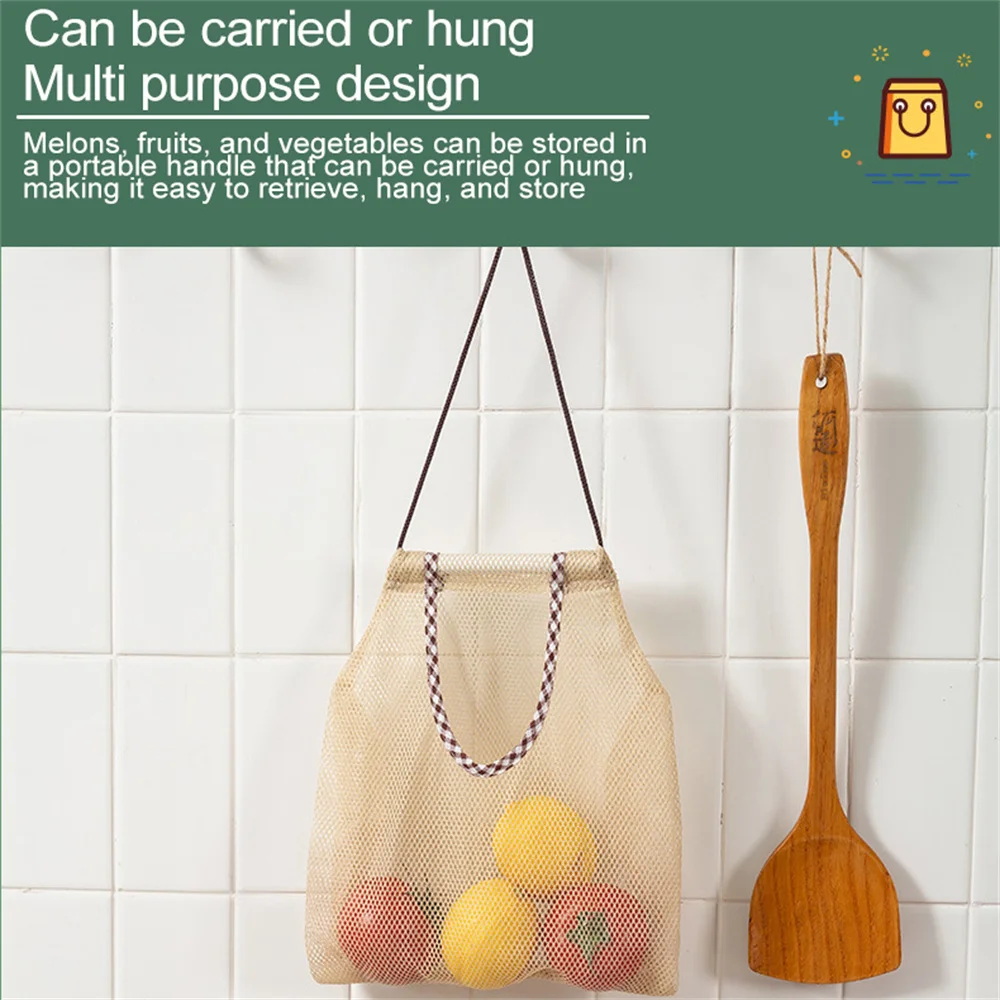 Household Hanging Beige Onion and Garlic Storage Bag Fruit Wall Mesh Bag Kitchen Vegetable Storage Mesh Bag 1PC