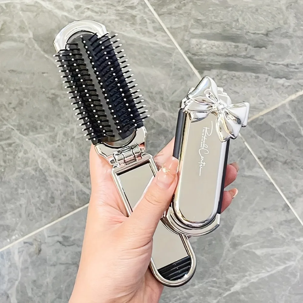 1 Stück tragbare, stilvolle Mini-Klapp-Damenhaarbürste mit Gummiborsten für alle Haartypen, perfekt zum Reisen und Einkaufen – Detail 5