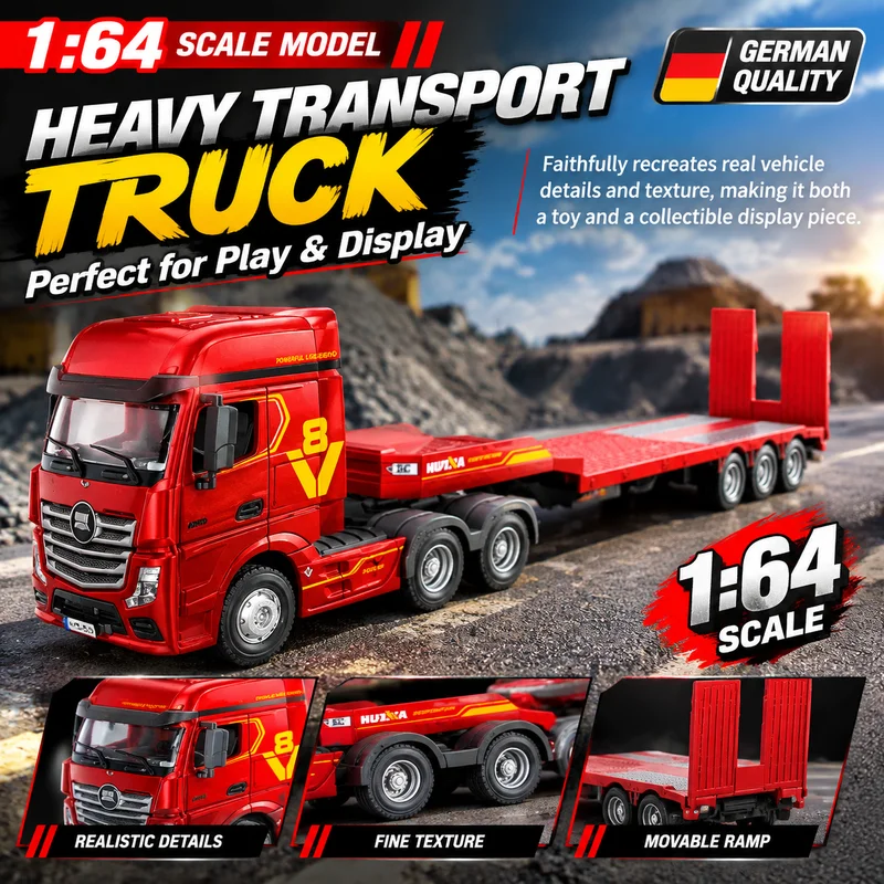 New Color Scheme Huina 1:64 9900 Red Mini Trailer Tablet Trailer Model Full Scale Truck Toy Boy Truck Desktop Ornament Gift