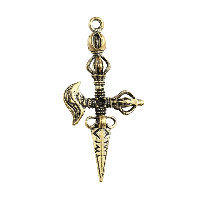 SI New Vintage Brass Vajra Pestle Feng Shui Ornament Religious Collection Buddha Instrument Amulet Antique Home Decorations
