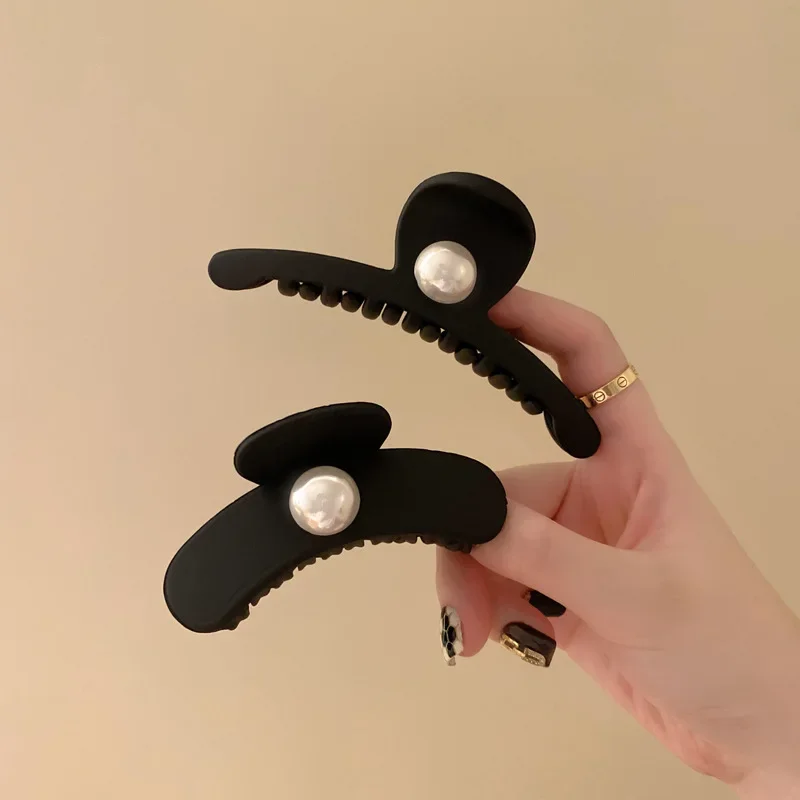 Large Matte Pearl Shark Hair Claw Vintage Tweed Style Premium For Thick Hair Autumn Winter Daily Non Slip Strong Hold