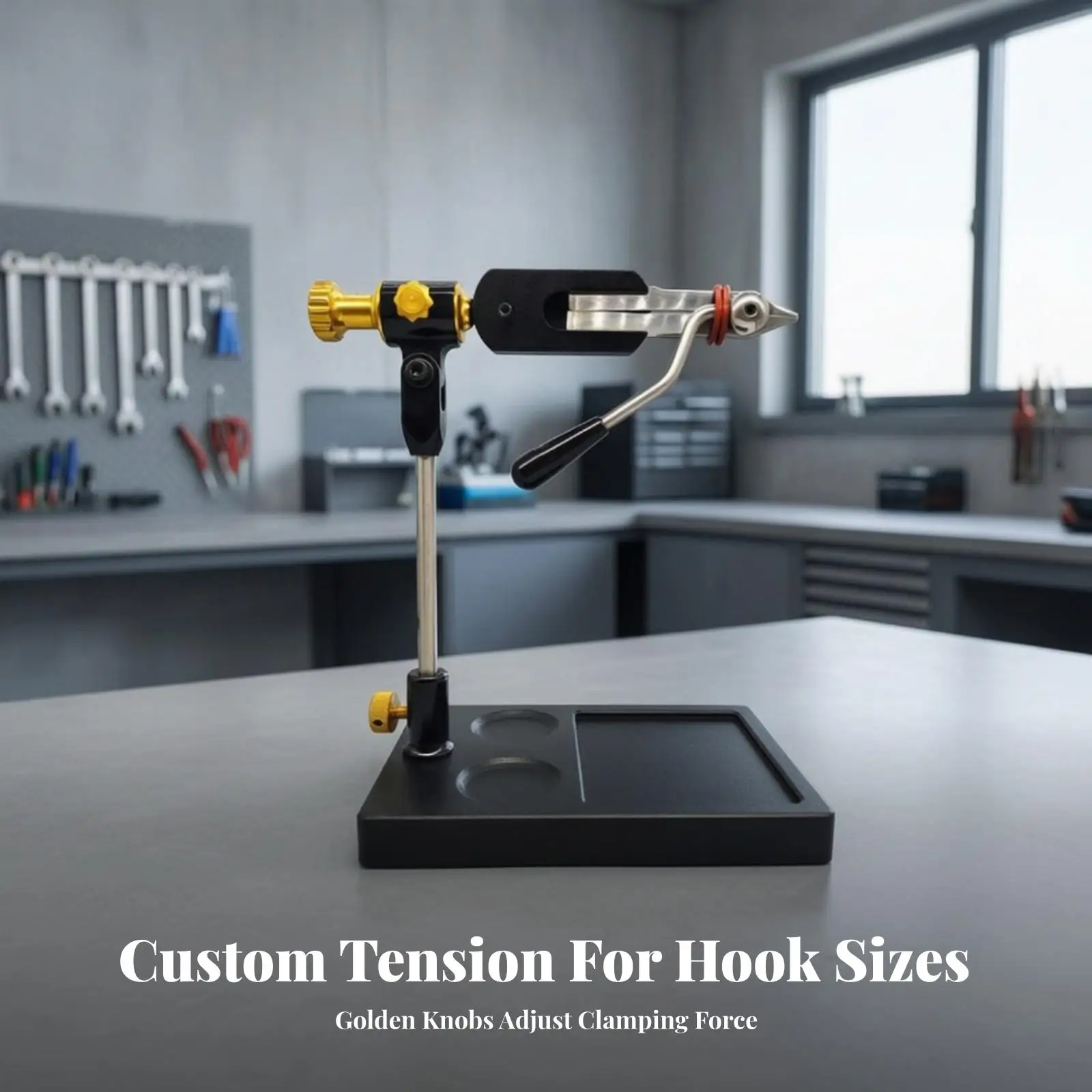 Swivel Bench Vise Hook Tying Station for Fly Fishing Crafts with Adjustable Clamp Head and Recessed Work Surface