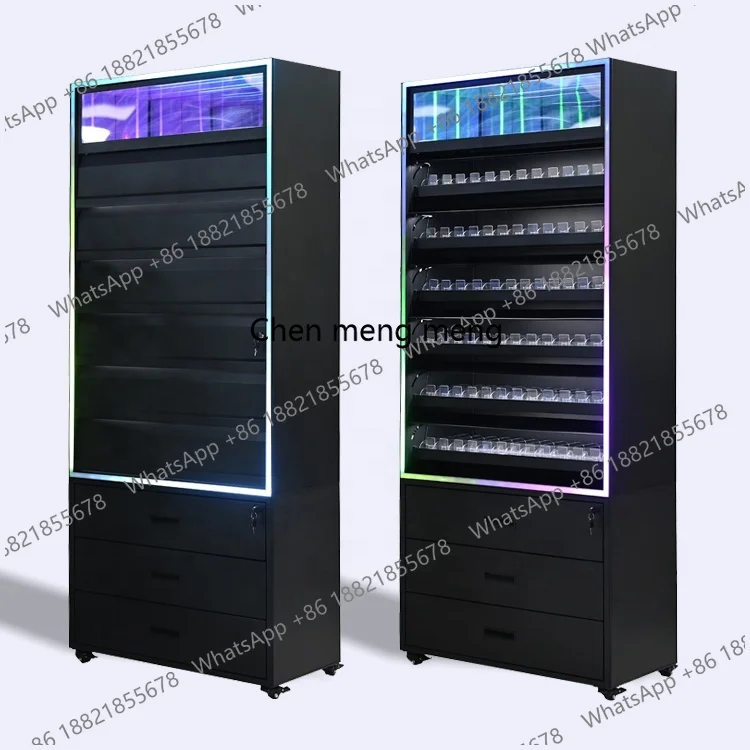 Customization  Modern Smoke Shop Furniture Design Led Lighting Smoke Display Cabinet Storage Metal Rack Display