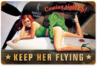 Past Time Signs Keep Her Flying Vintage Metal Sign Pinup Girl Military Rosie 18X12 Steel Not Tin