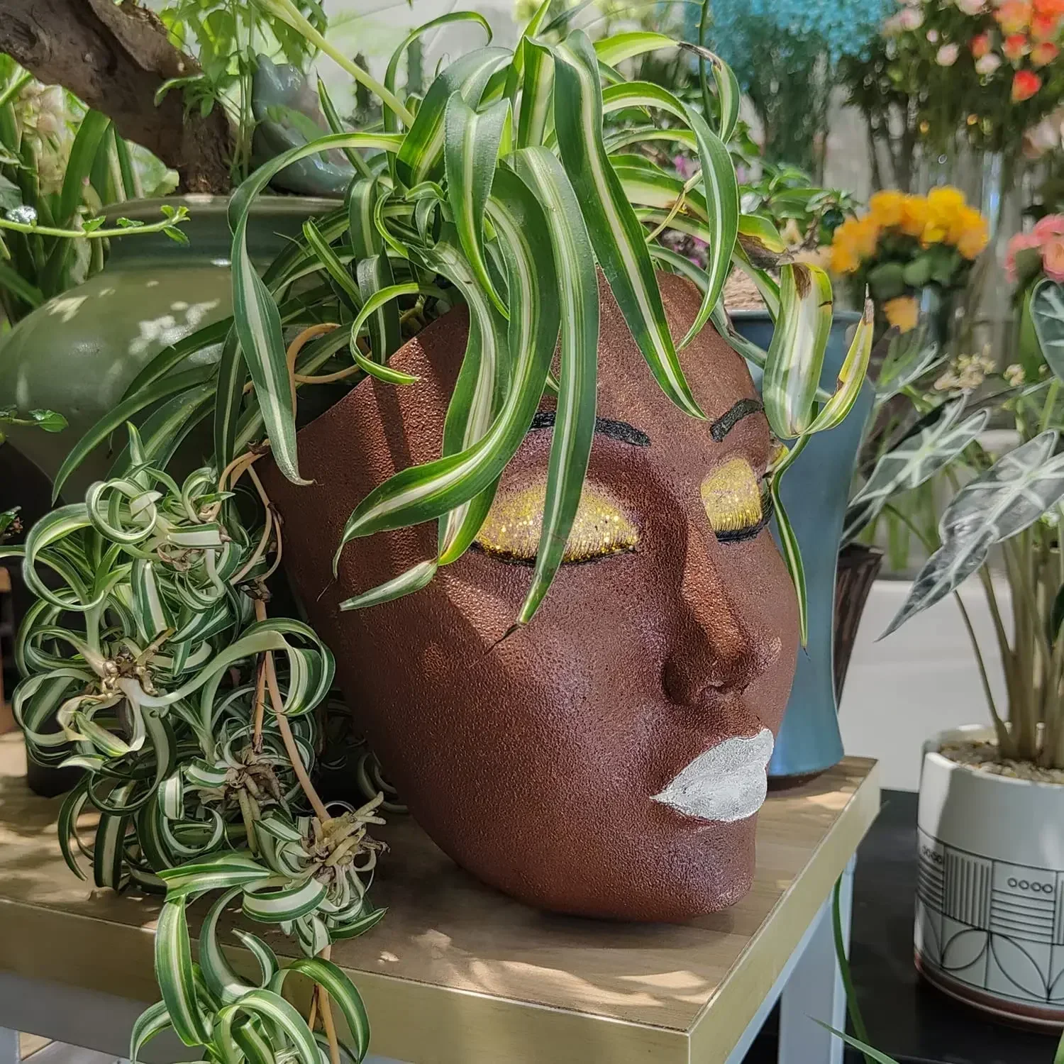 Face Head Flower Planter Head Wall Planter Resin Face Flower Pot Succulent holder Wall Mounted Planter Pot with Drainage Hole