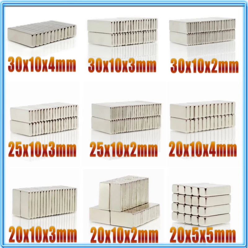 20 pz 20X10X2 20X10X3 20X10X4 N35 Forte Potente Magnete Quadrato Al Neodimio 20X10X5 25X10X3 30X10X2 30x10x4 20X5X2mm Blocco Magneti