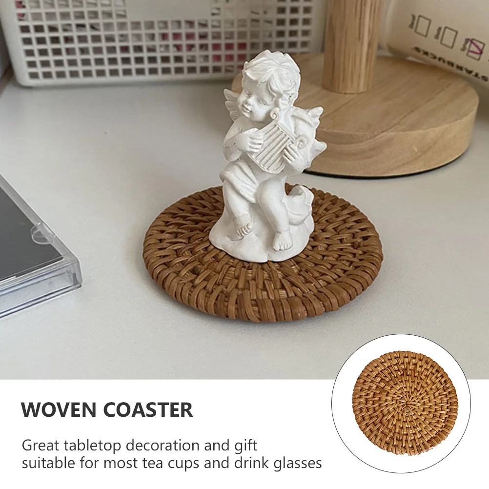 

2pcs Rattan Woven Coaster Round Teacup Mat Natural Insulated Drink Pad For Home Kitchen Dining Table Patio Use Home Coaster