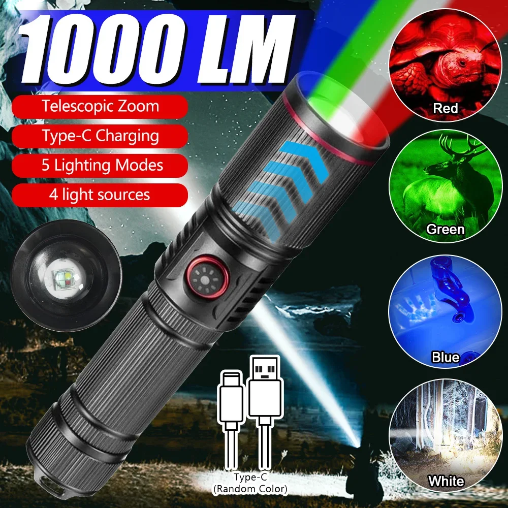 Zoom Colorful Color Light Flashlight Scalable LED Outdoor Photography Fill light Torch RGB Four-color Light Flashlight