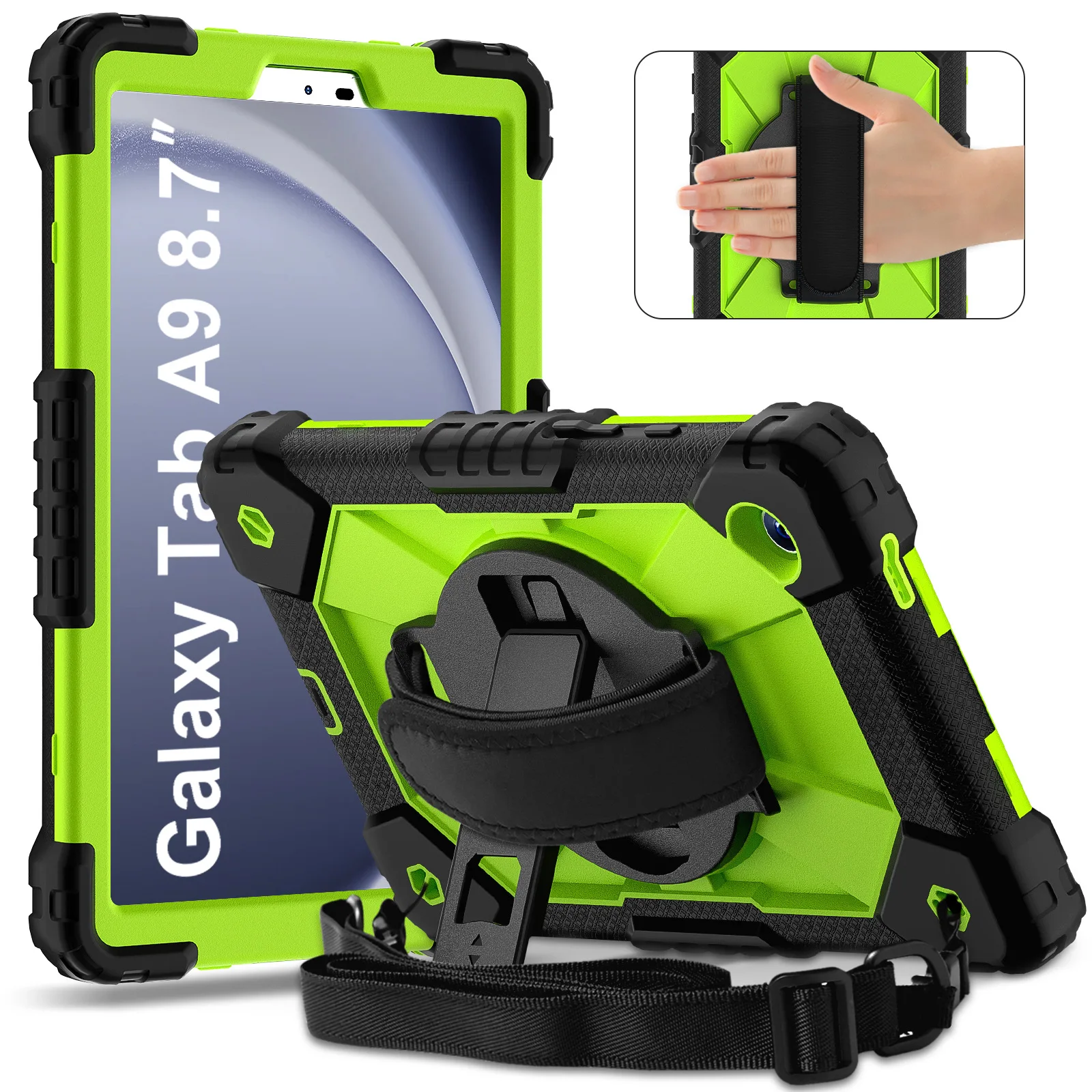 Rotatable Heavy Duty Case For Samsung Galaxy Tab A9 8.7 inch 2023 SM-X115N Armor Stand Cover With Shoulder Strap