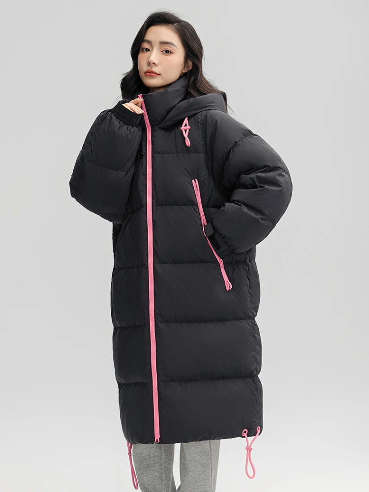 Long Puffer Coats for Women, Hooded Jacket, Color Blocking, Fashion Down, Commute Casual, Loose Parka, Thickened Warm Coats