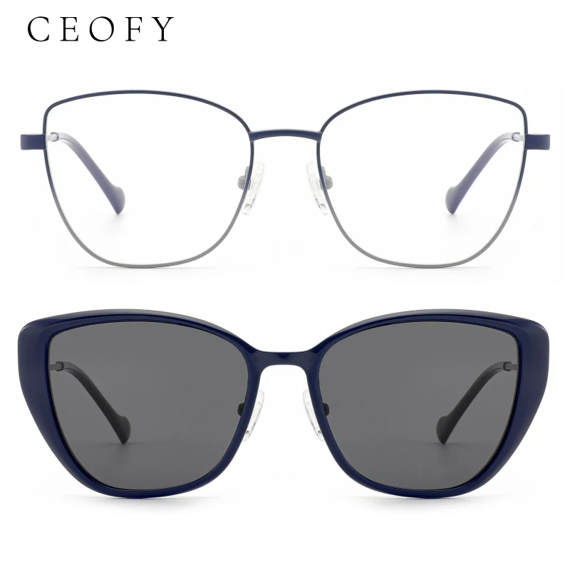 

Мужские очки Ceofy с полуоправой, клипсовые, дизайнерские, оптические, для коррекции близорукости, поляризованные солнцезащитные очки, металлические оправы по рецепту