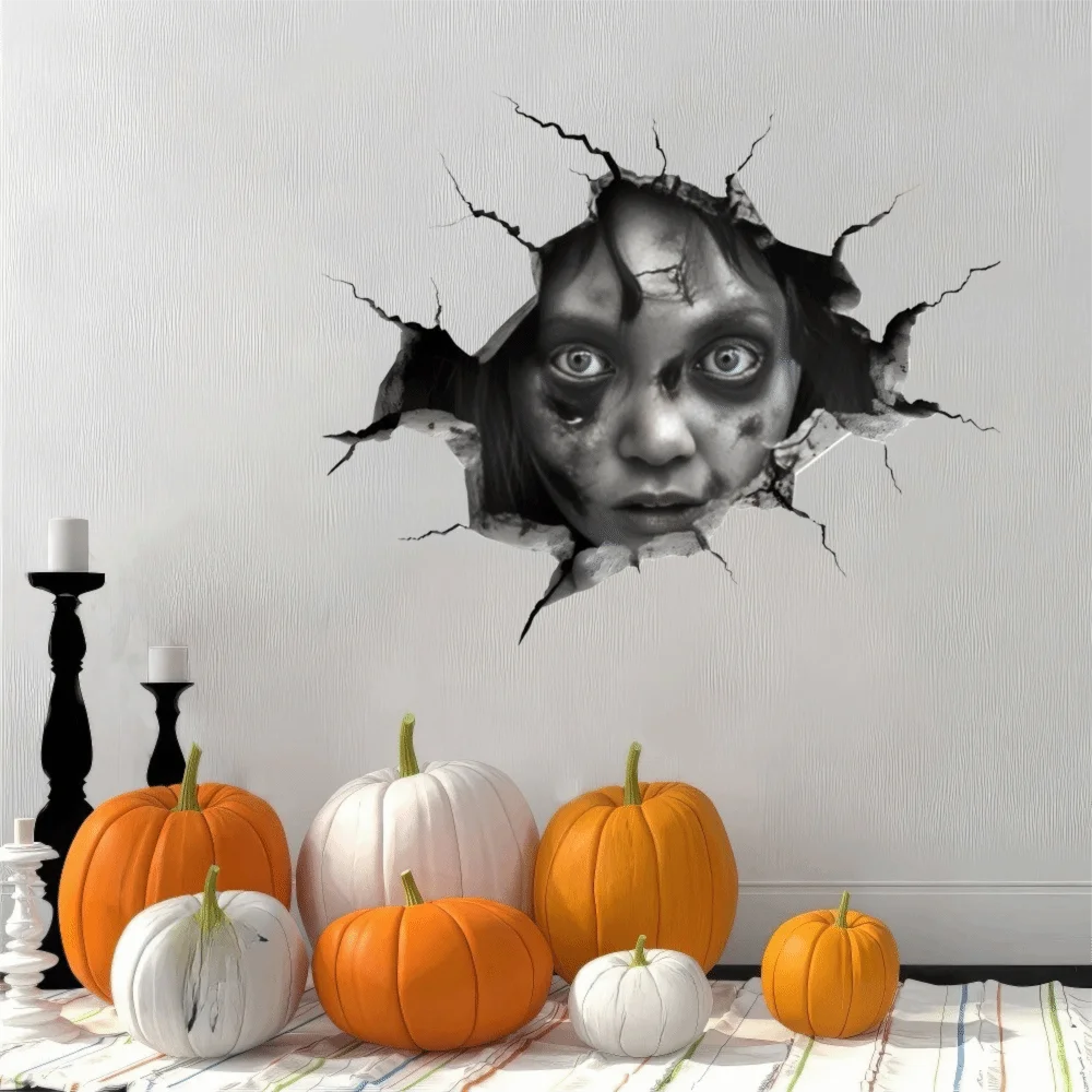 PVC Halloween Ghost Wall Sticker Realistic Large Size Broken Design Wall Decal Waterproof Easy To Remove Zombie Wall Stickers
