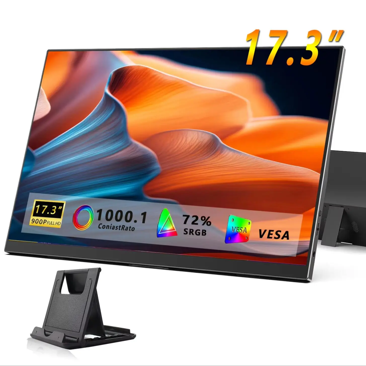 17.3 Inch Portable Monitors 72%sRGB 1600*900P HD IPS With Type-C Mini HDMI For Laptop Phone TV Mac PS4/5 XBox PC PS Dack Switch