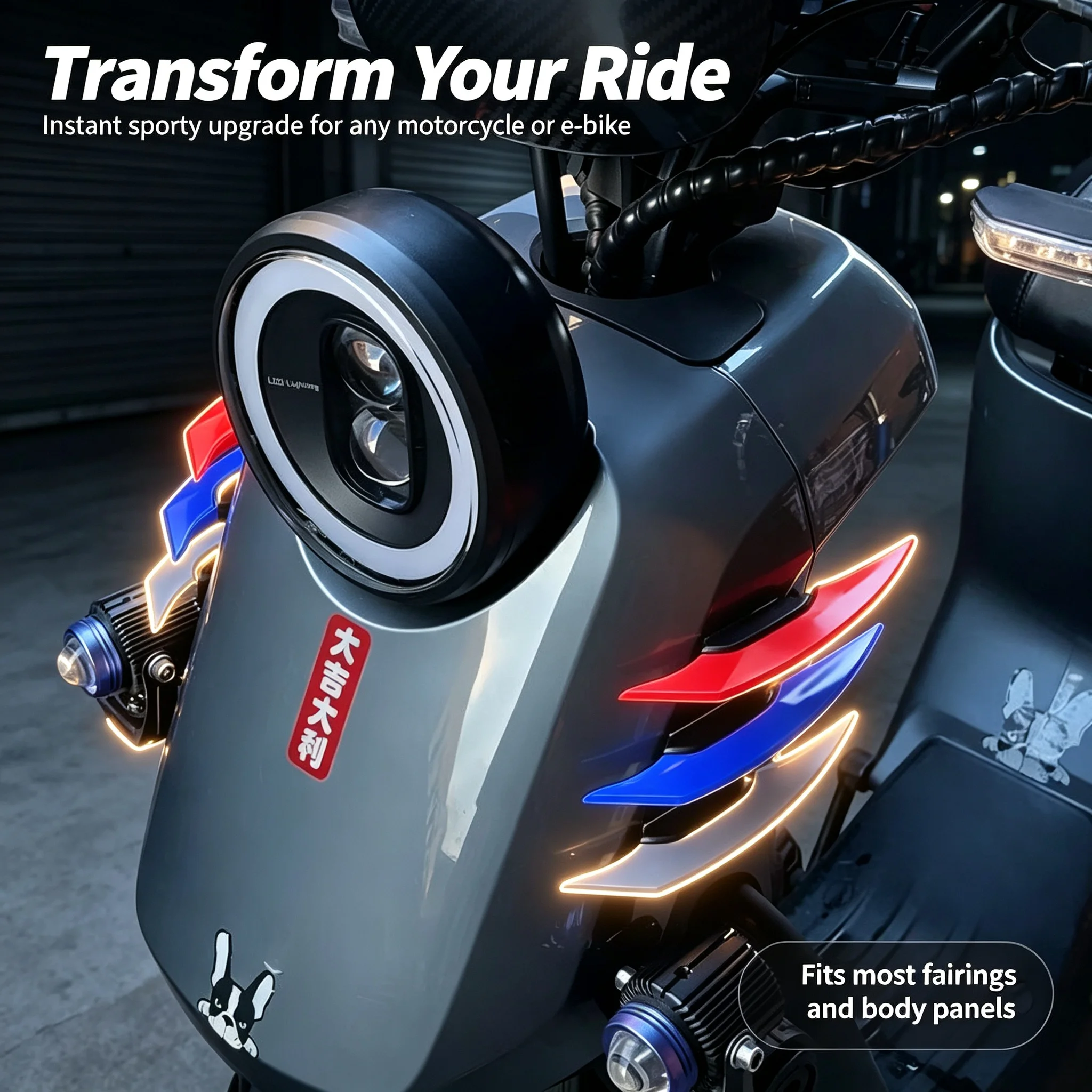 2Pcs Electric Scooter E-Bike Sport Racing Aerodynamic Winglet Spoiler Self-Adhesive No Drill Side Fairing Decoration Accessories