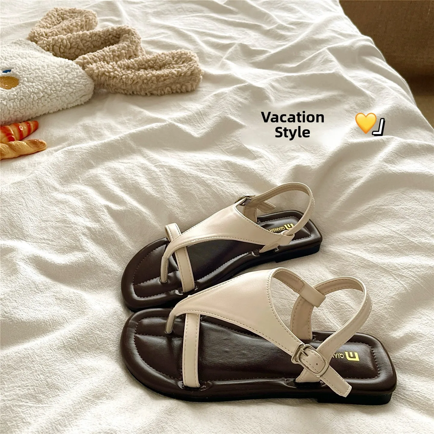 

Bohemian Holiday Style Women's Roman Sandals Breathable Toe Post Comfortable Fashionable Summer Flat Heel Color Sandals