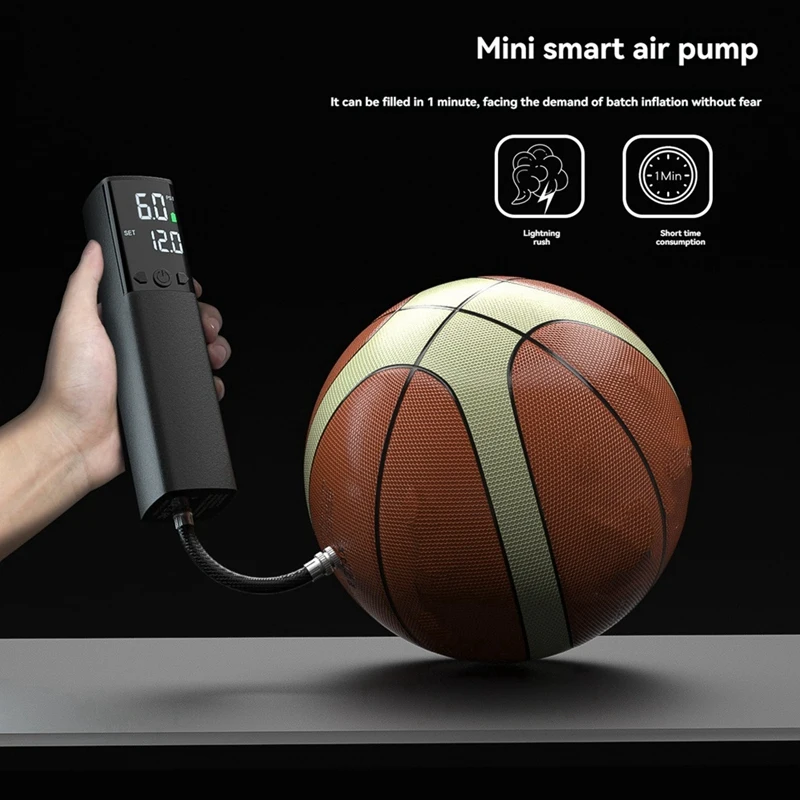 Electric Ball Pump, Portable Ball Pump For Sports Balls Electric Basketball Pump With Pressure Gauge & LED Light