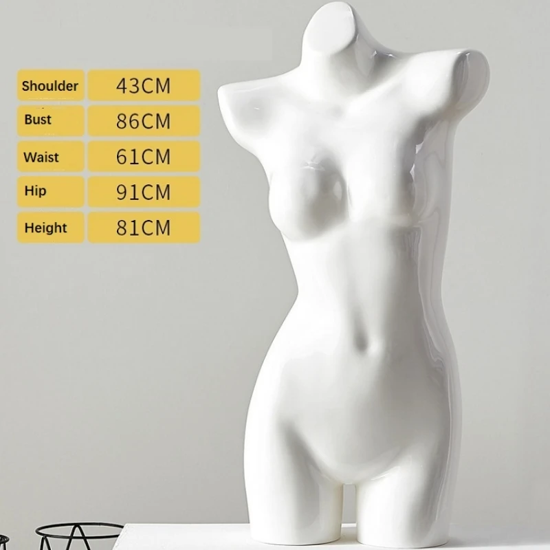 Torso de maniquí femenino de medio cuerpo, soporte de fibra de vidrio para exhibición de ropa interior, ventana