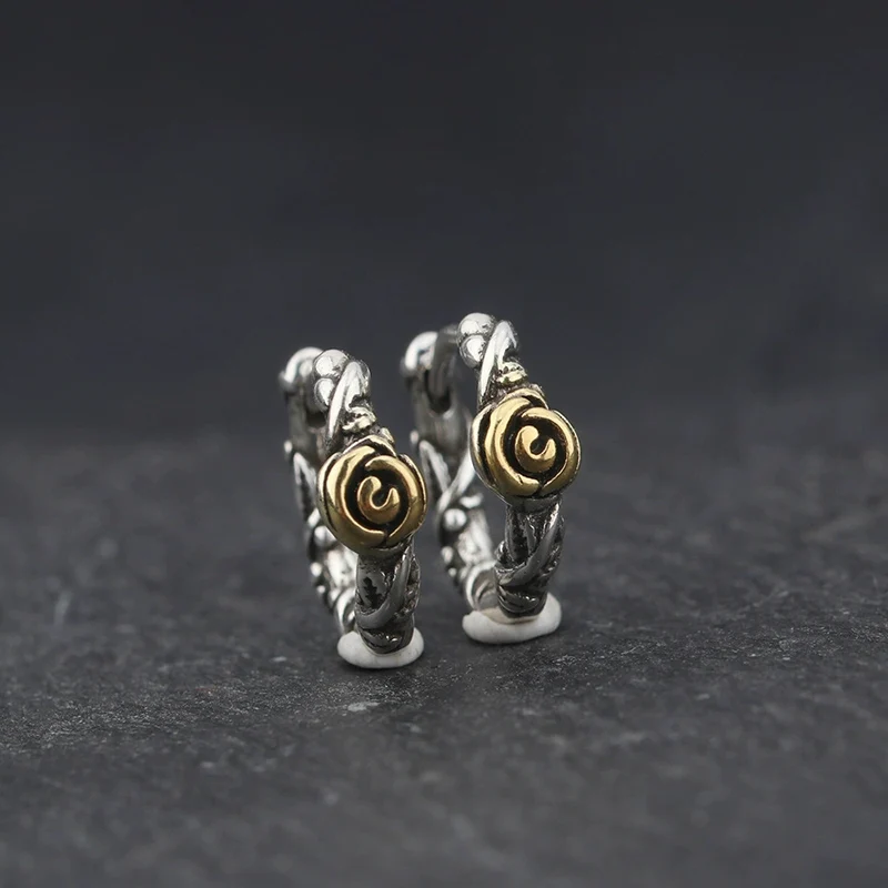 

Серьги в стиле ретро с шипами и розами, мужские индивидуальные серьги в стиле хип-хоп с пряжкой для ушей, модные и универсальные тайские серебряные серьги с цветком KOFSAC