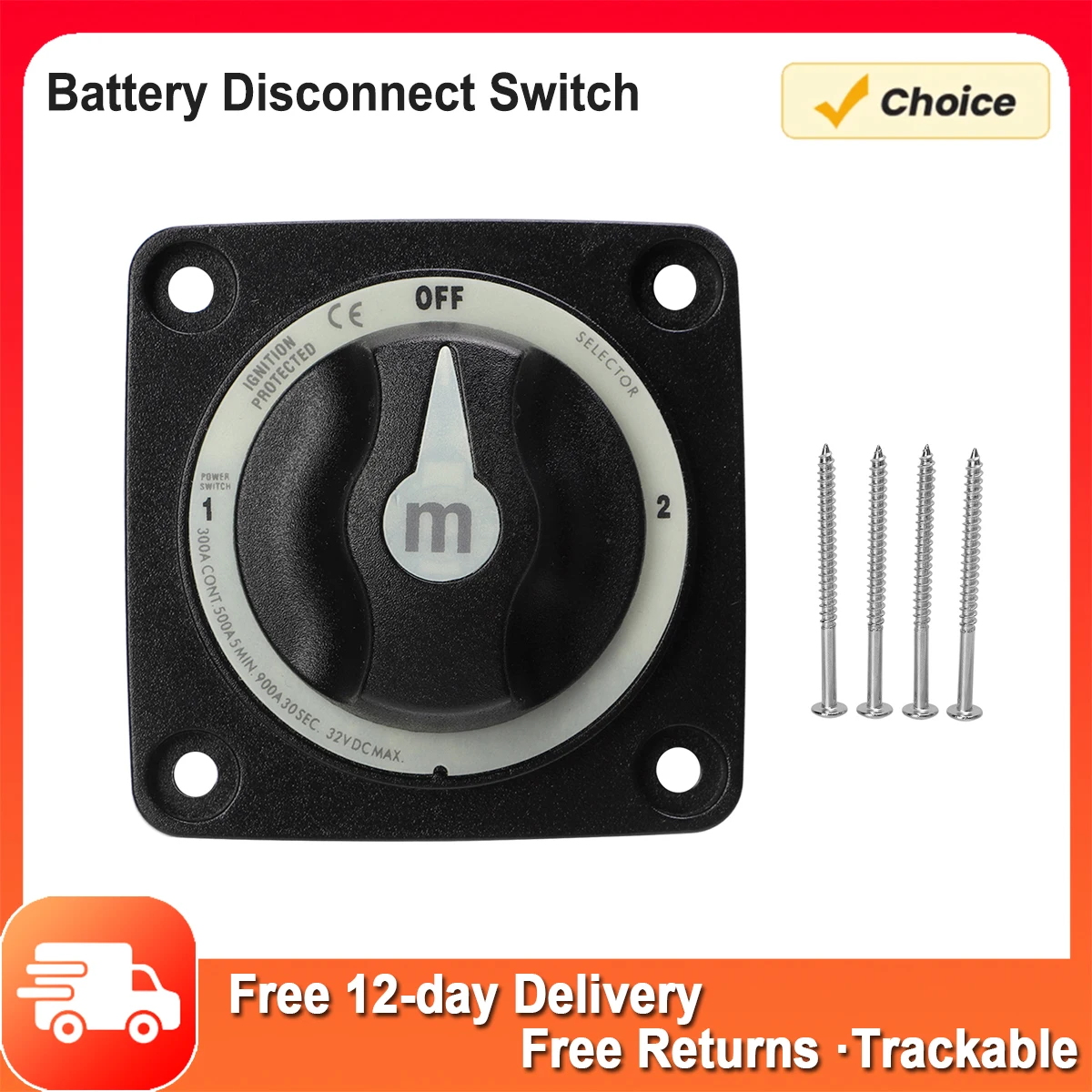 

300A Battery Selector Switch Heavy Duty 3 Position Marine Battery Cut Off Switch for RV Boat Battery Switches Power Kill Switch