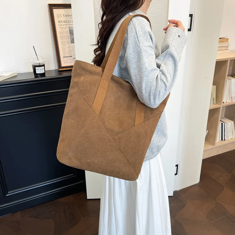 Fashion Splicing Solid Color Shoulder Bag Casual Versatile Canvas Underarm Bag Women Large Capacity Thick Texture Tote Bag
