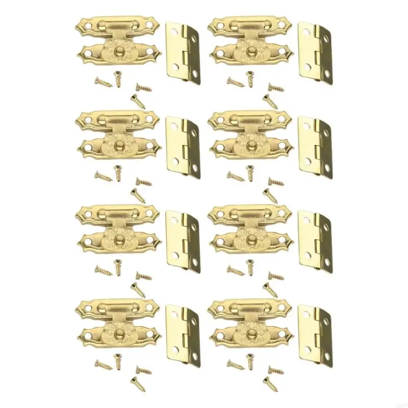 

8pcs Multipurpose Antique Decorative Hasp Latches and Hinges Set for Jewelry Box and Box With Screws Decoration 831F
