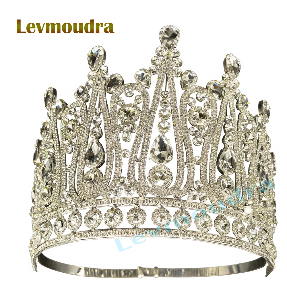 Levmoudra Elegant Rhinestone Crystal Big Tiara Crowns for Women Bridal Wedding Hair Jewelry Prom Pageant Crown Headdress