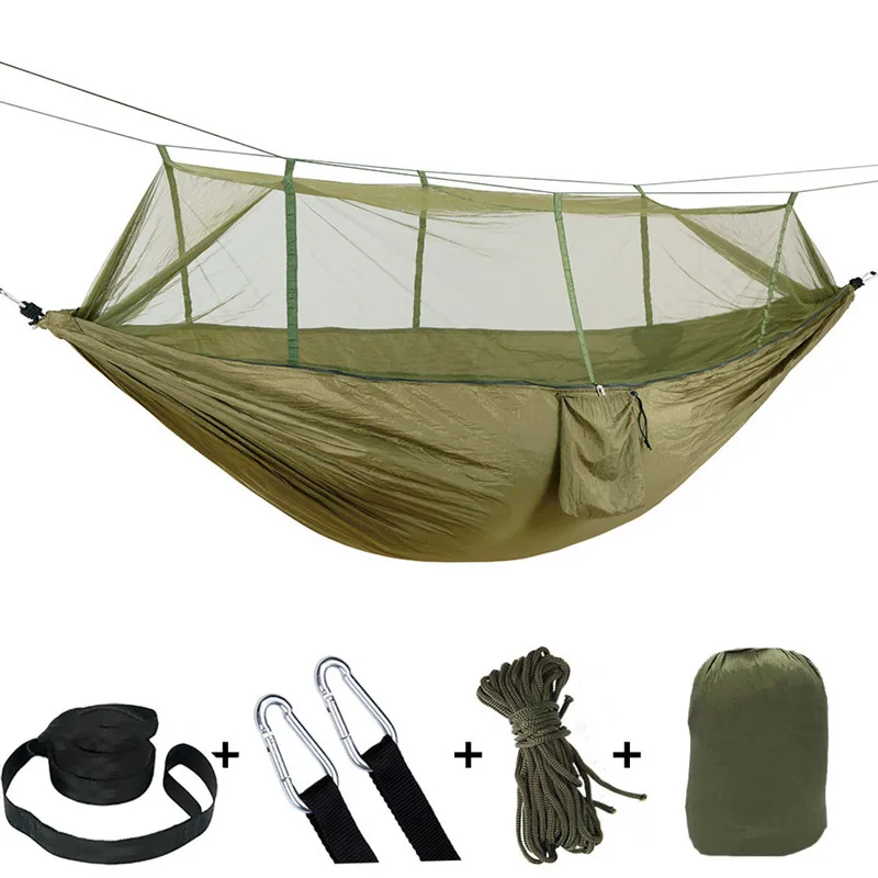 

Outdoor Camping Hammock With Mosquito Net High Strength Parachute Fabric Hanging Bed Portable Travel Hunting Sleeping Swing 2023