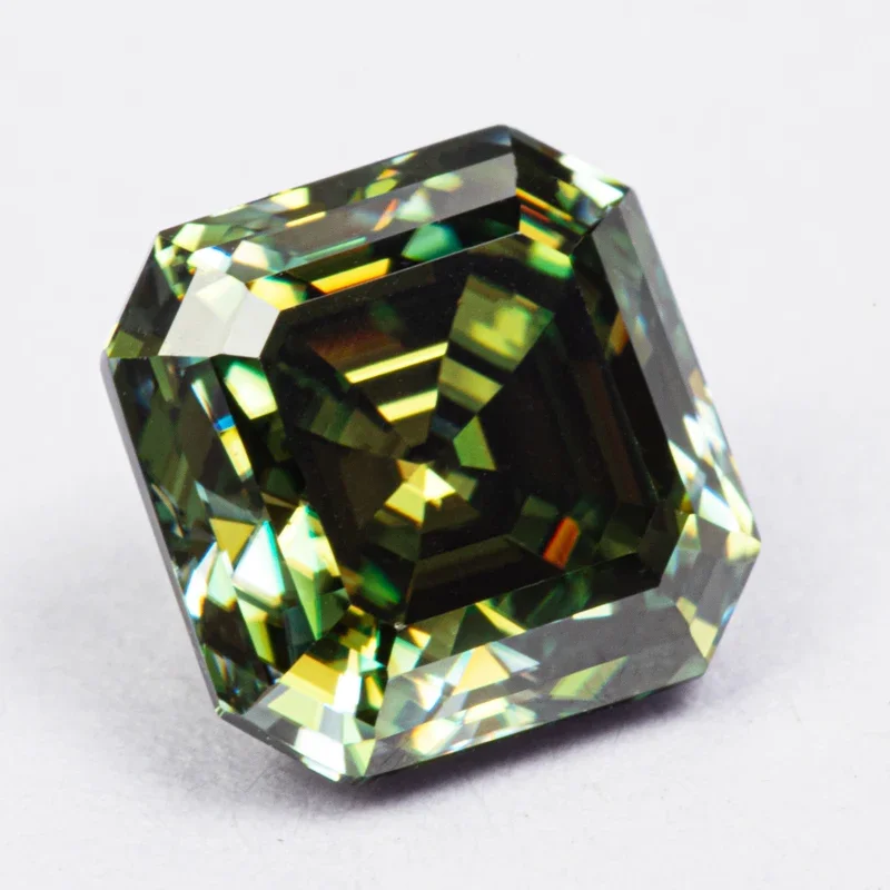 Moissanite Asscher Shape Primary Yellow Green Color Beads for Charms Jewelry Making Earrings Ring Materials with GRA Certificate