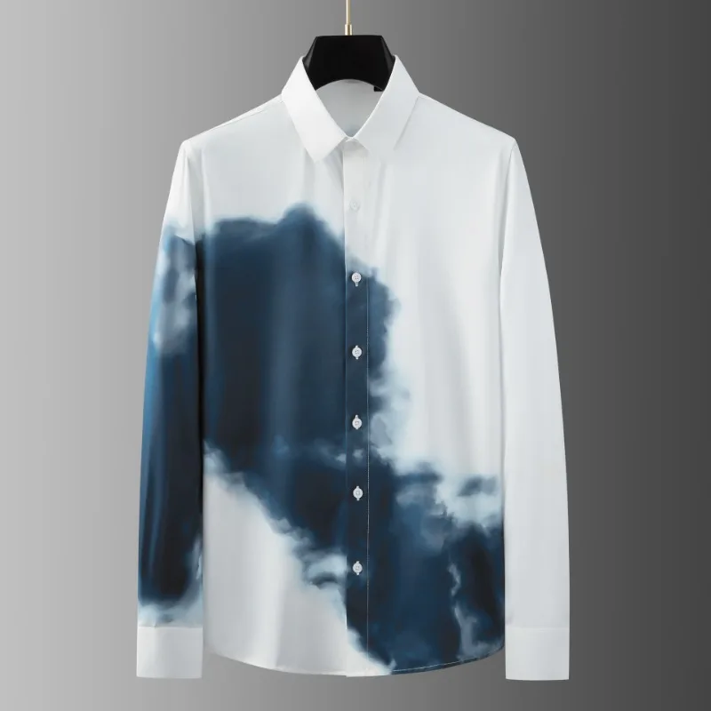 

New Blue Sky White Cloud Printed Men's Shirts Luxury Long Sleeve Four Seasons Smart Casual Male Shirts Slim Fit Man Shirts