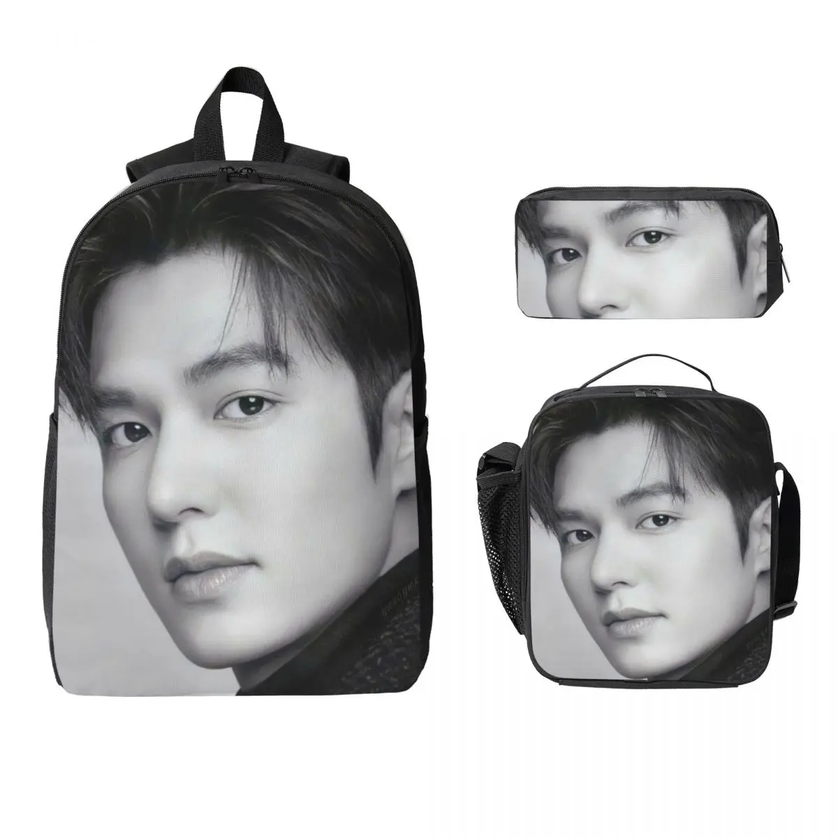 

Kpop Lee Min Ho Backpack Boys Girls BookBag School Bag Computer Shoulder Bags 3ps Insulated Lunch Bag Pencil Case