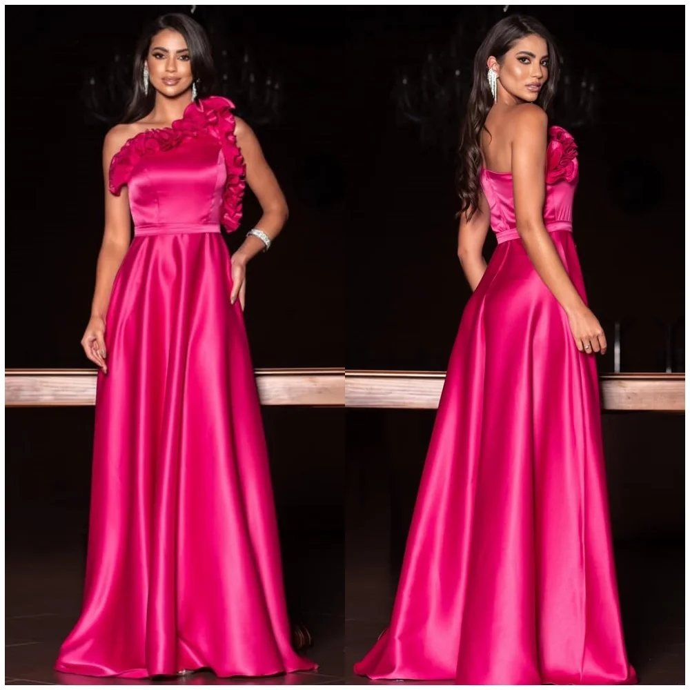 

Customized Modern Style Simple Ruched Pleat Straight One-shoulder Long Dresses Bespoke Occasion Dresses Sizes Available Elegant