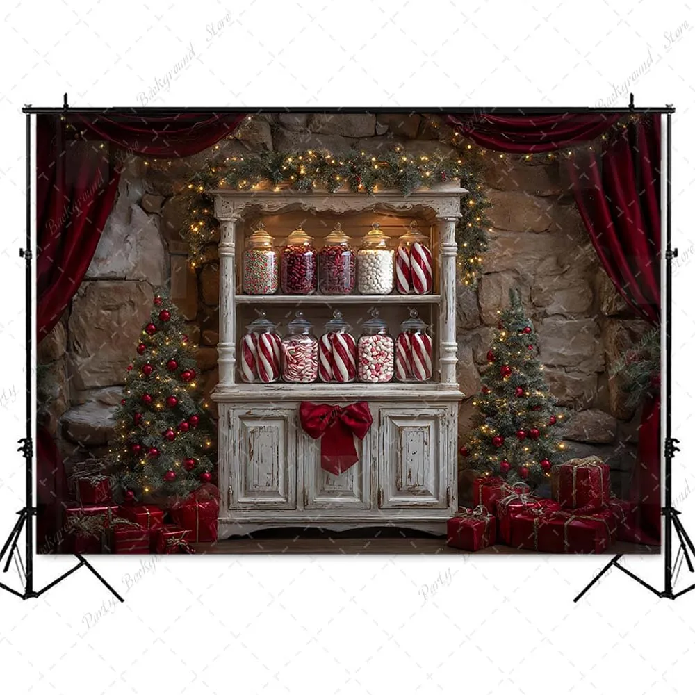 خلفية مطبخ عيد الميلاد للتصوير الفوتوغرافي، ديكور خزانة قصب الحلوى للأطفال، خلفية صورة لدعائم استوديو الصور