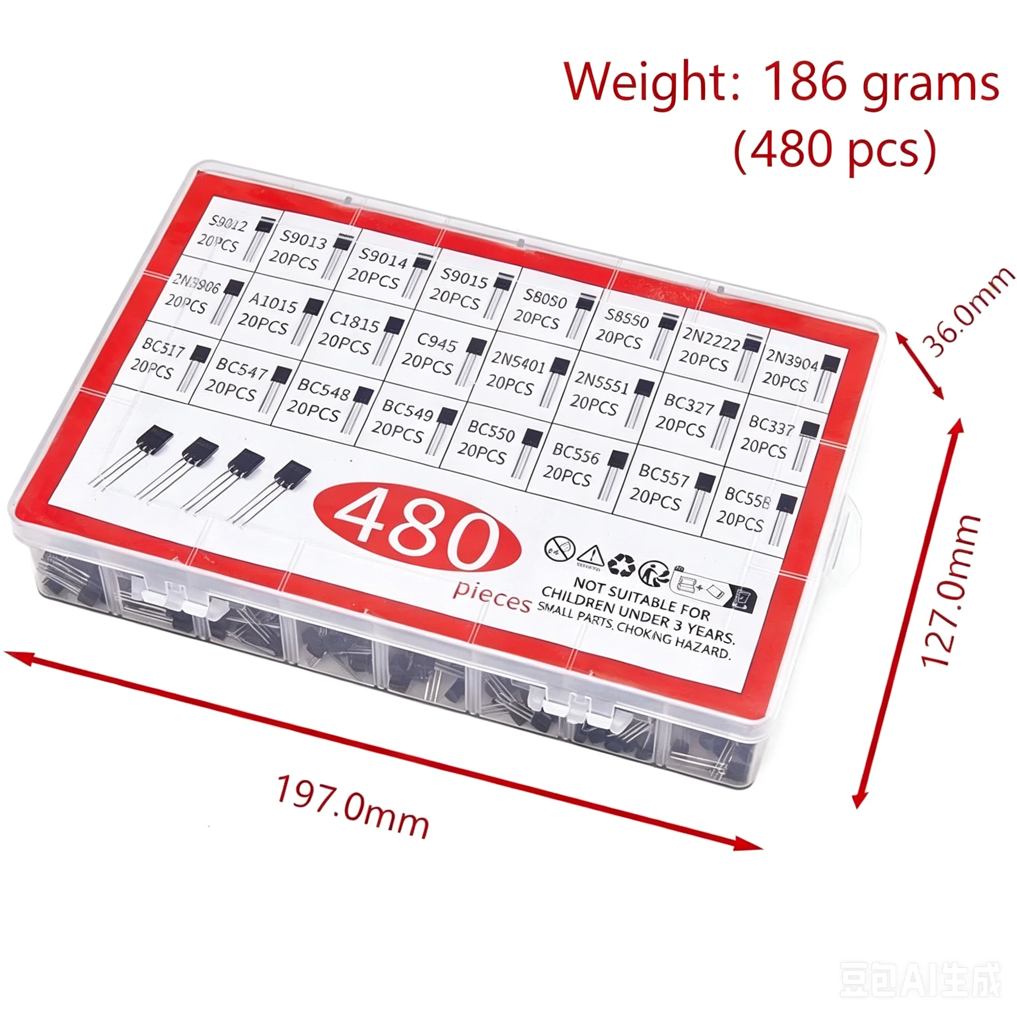 480/600pcs TO-92 Transistors Set 15/24 Types including S8050 3906 1815 & 9015 40 Pieces Each Model for Electronics Projects