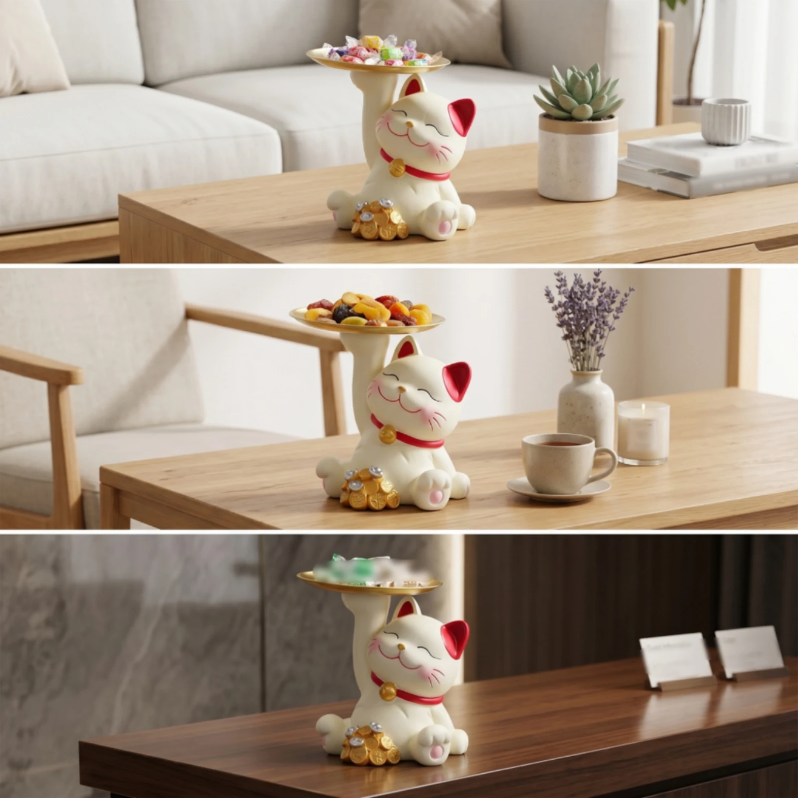 Plato para Dulces Maneki Neko, Linda Figura de Gato de la Suerte, Plato para Dulces Compacto, Estatua Significativa para Recepción, Entrada