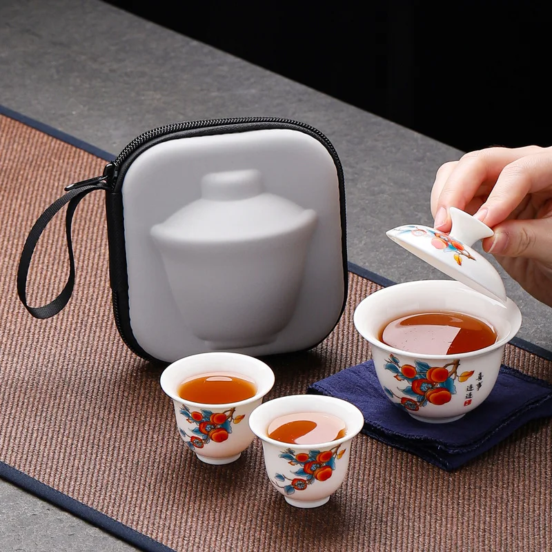 

Portable Travel Tea Set Suit Quick Cup One Pot Two Cups Ceramic Outdoor Carry Kung Fu Tea Set Teacup 120ml