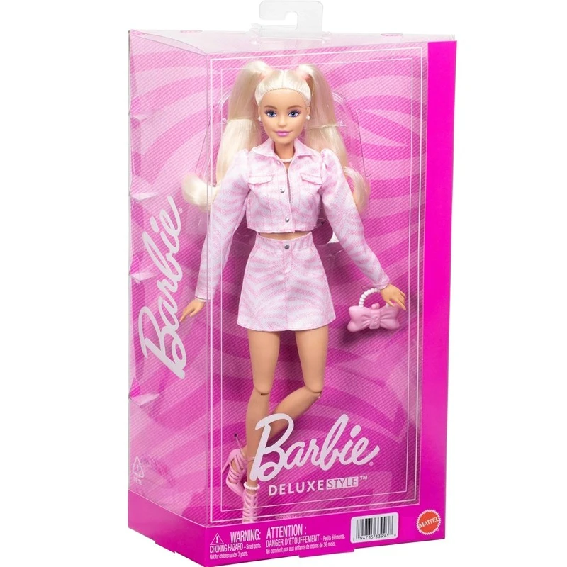 Muñeca Barbie Original 1/6 Estilo Deluxe, Cabello Rubio, Trenzas, Chaqueta, Falda, Conjunto de Ropa de Mezclilla Rosa, Juguetes, Regalo, Bolso, Joyería, Accesorios