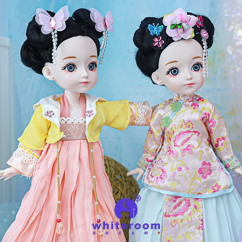 Bjd 1/6 Bjd Doll Blue Eyes Cothes Ancient Chinese Clothing Accessories Dress Smile Princess Girl Body Set Home Furnishings Gift