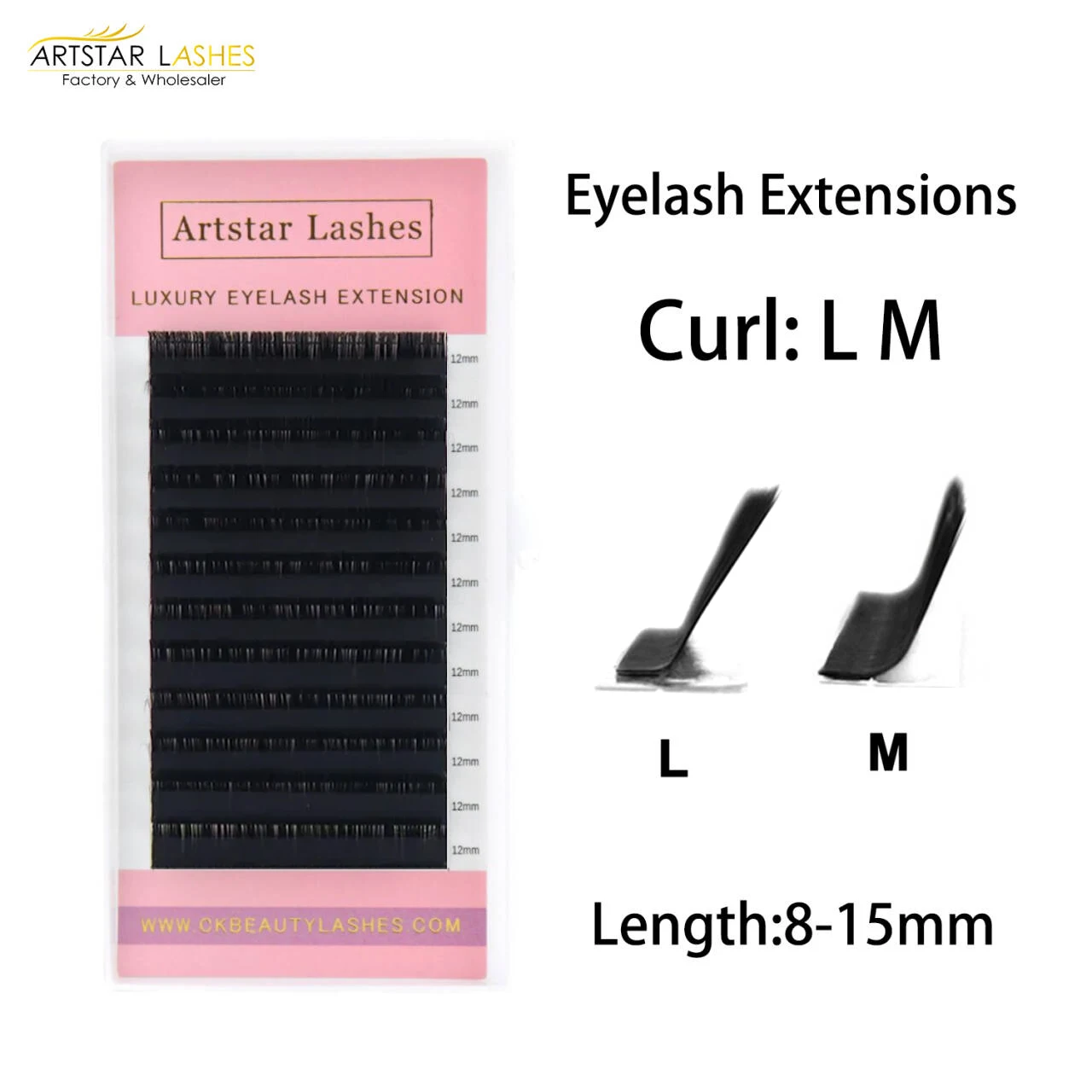 ARTSTAR 12Rows Mink False Eyelashes  Individual Natural Lash  L M Curl Matte Black Eyelash Extensions Supplies for Makeup