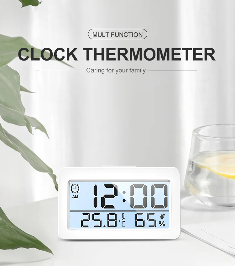 New Digital Electronic Thermometer Hygrometer with Time Alarm Clock for Bedside Table Office Desk