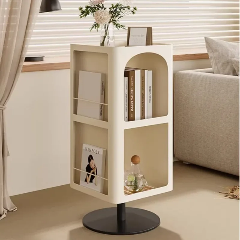 xx-Modern Cream Rotating Side Table with Storage Compartments, Multifunctional End Table for Living Room, Bedroom, Small Space*