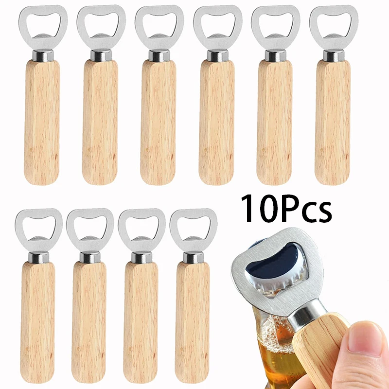 

10Pcs Wood Wine Bottle Opener Stainless Steel Bottle Opener Wood Handheld Cider Wine Opener Bottle Opener with Wooden Handle