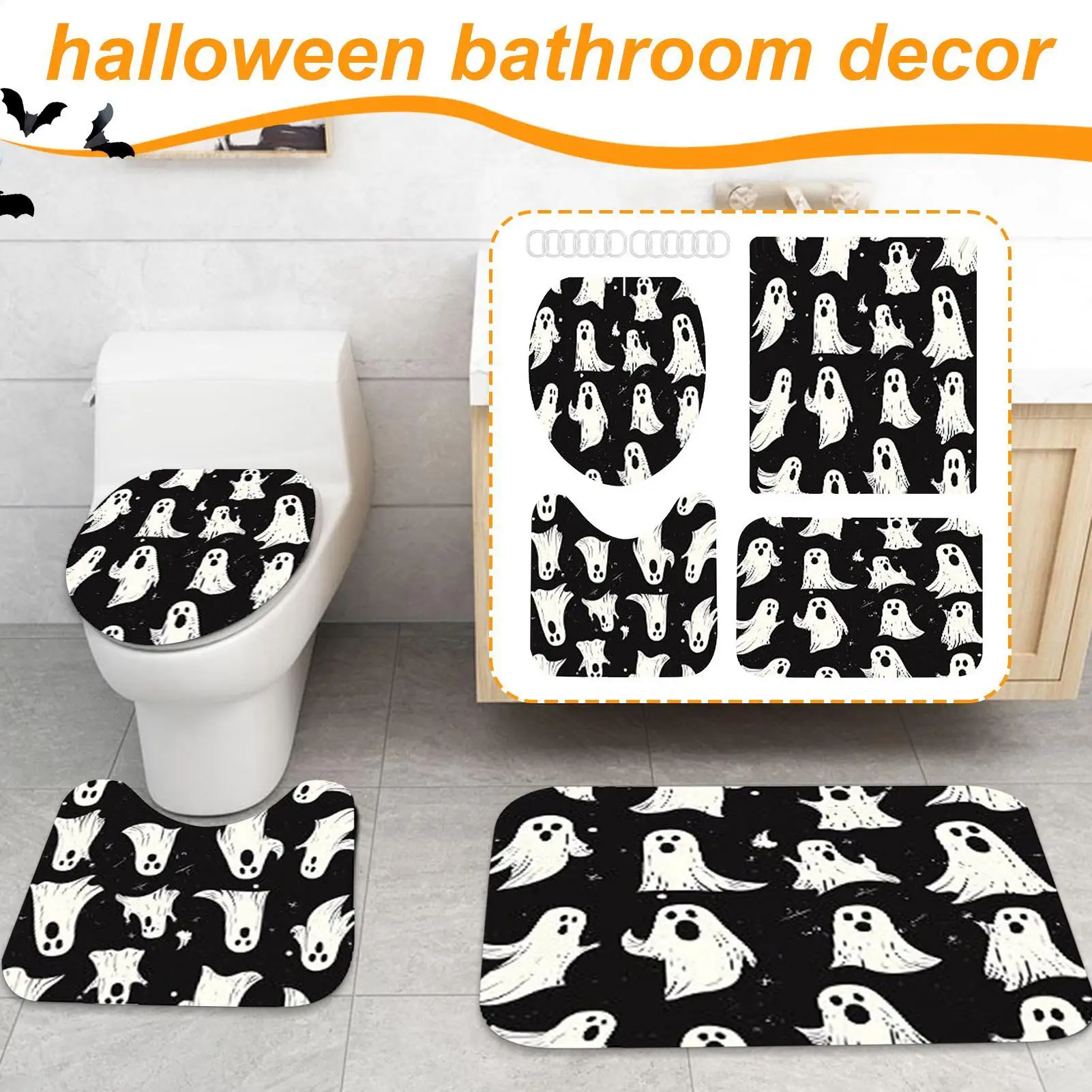 

Занавески для ванной комнаты на Хэллоуин, жуткие занавески с призраками для ванной комнаты, можно стирать в машине, страшные украшения на Хэллоуин для аренды деловых автофургонов