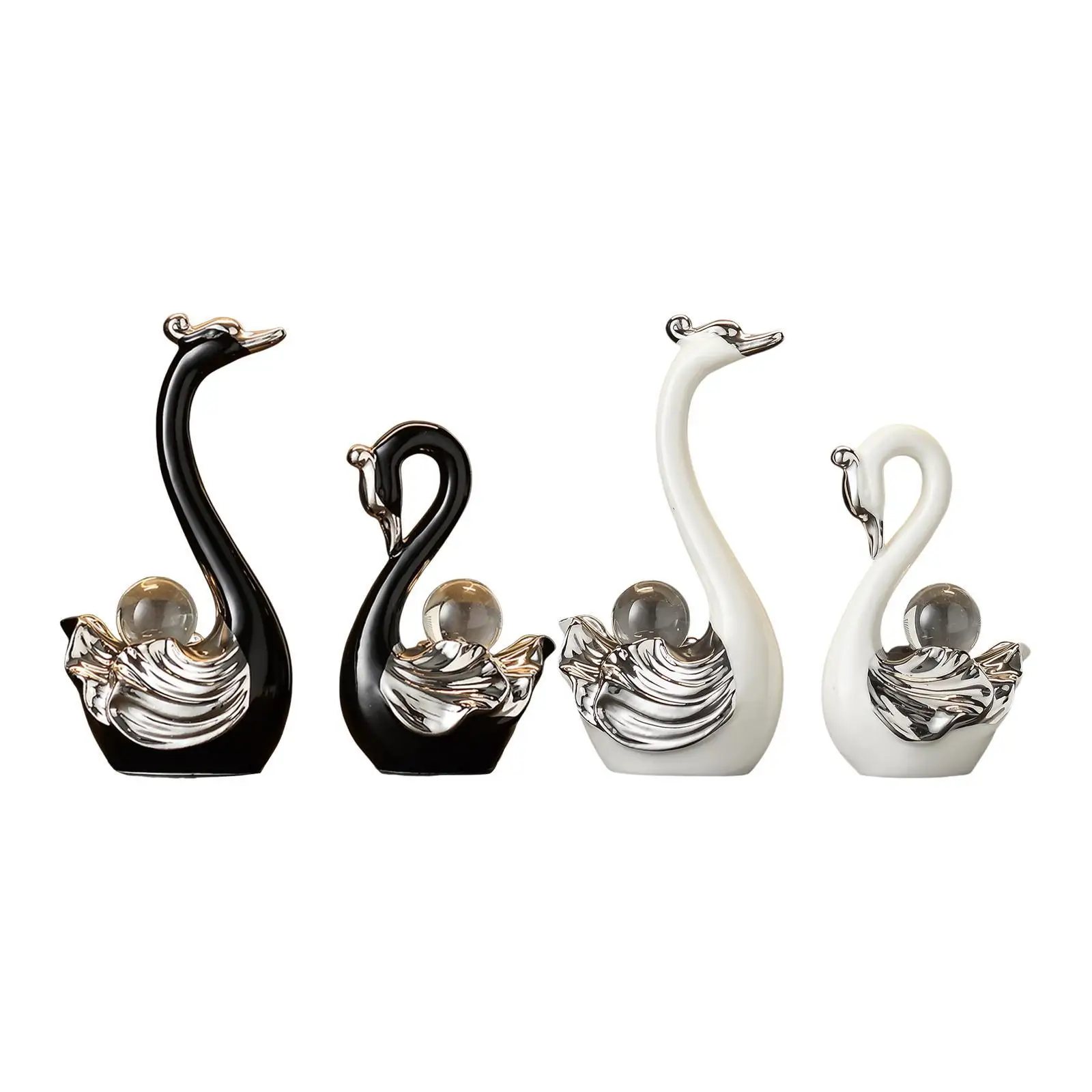 

2x Swan Sculpture Porcelain Figurine for Indoor Bookshelf Table Centerpieces