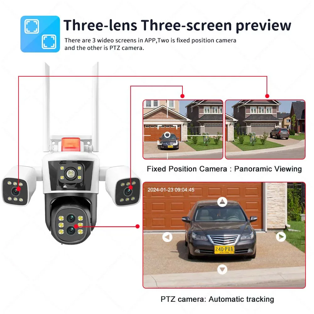8k 16mp Wifi Ip Camera Outdoor Surveillance Video Cam Three Screen View Security Motion Tracking Ptz Mini Cctv